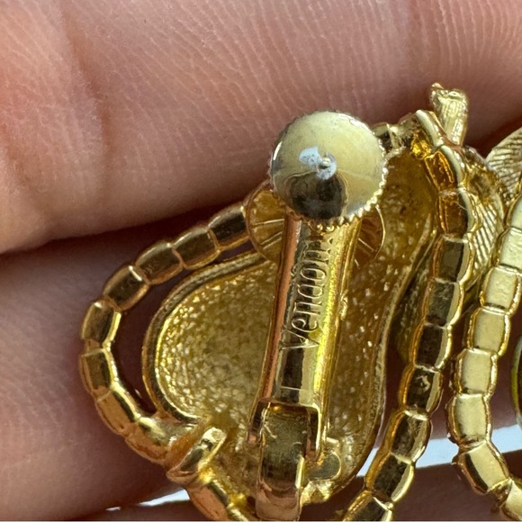 Gorgeous Vintage Vendome Uranium Crystal Rhinestones Clip On Pear Earrings - Picture 7 of 11